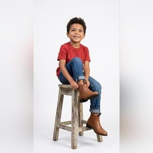 Kids Botines La Troje Brown Leather Chelsea Charro Boot